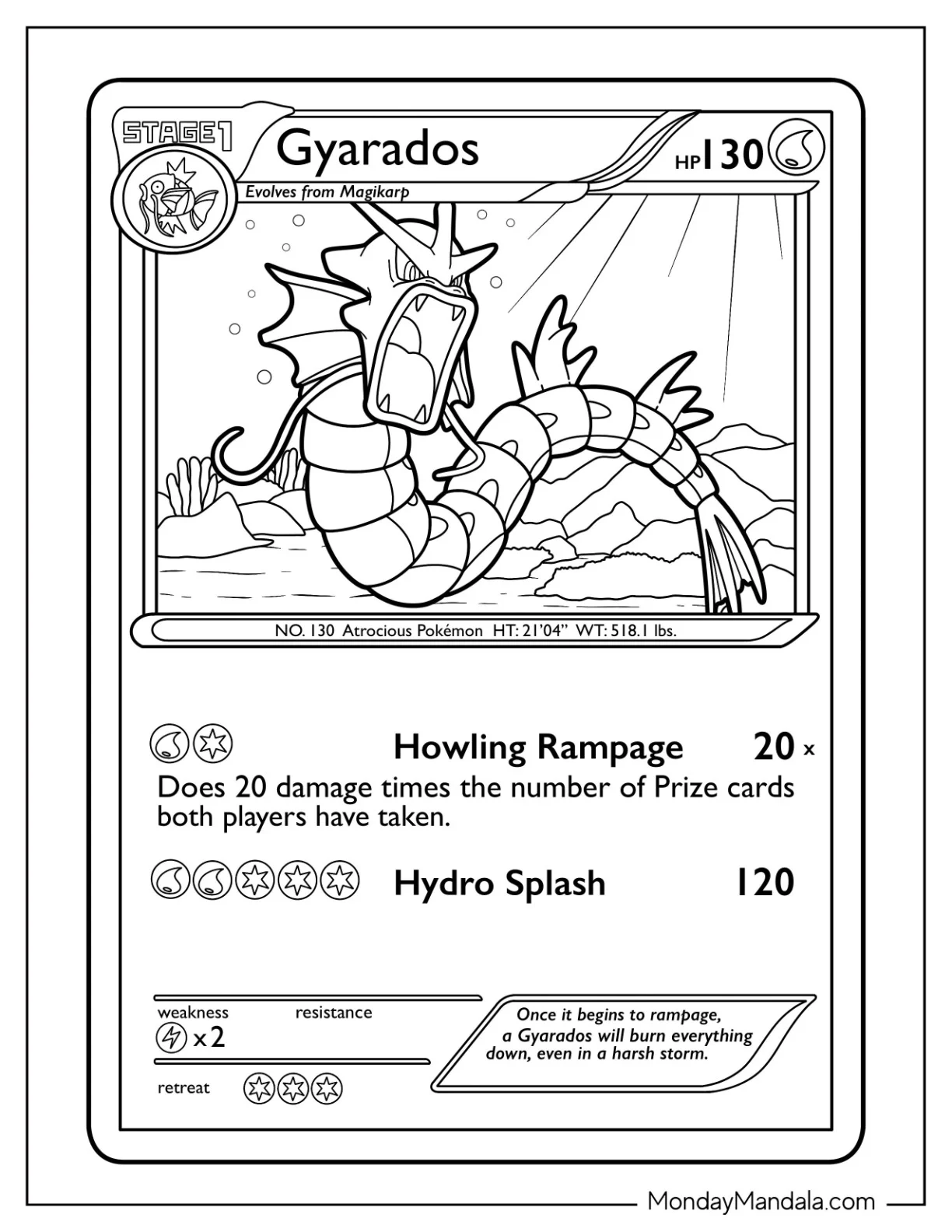 Gyarados Coloring Page Howling Rampage Pokemon Card coloring page