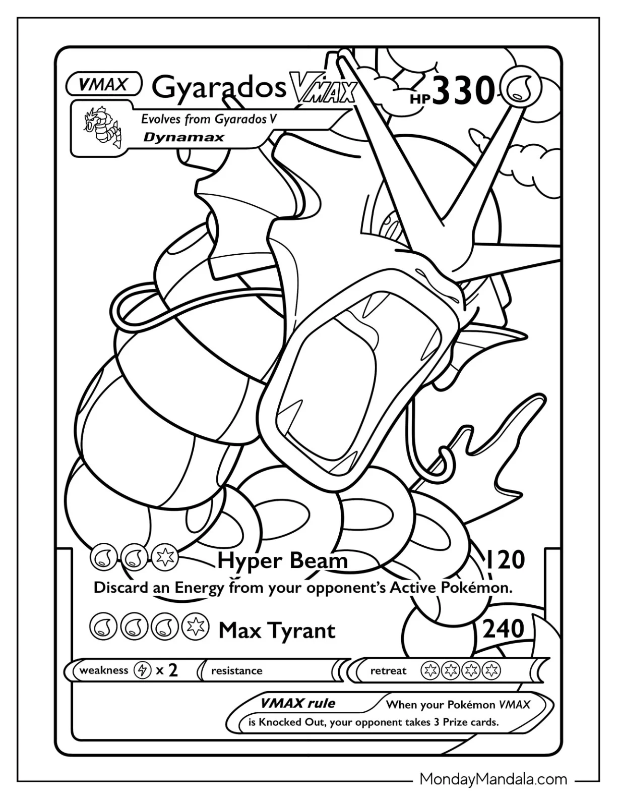Gyarados Coloring Page Hyper Beam Pokemon Card coloring page — printable line art