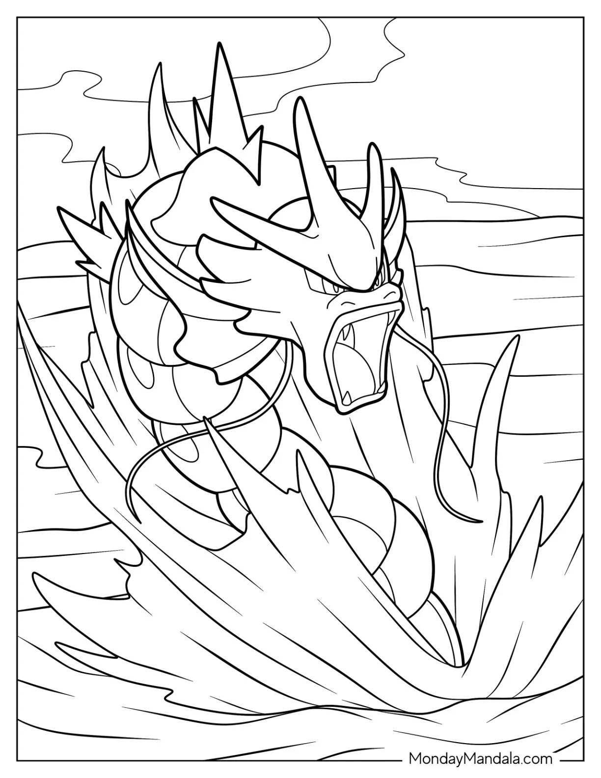 Gyarados Coloring Page Making A Huge Splash At Sea coloring page — printable line art