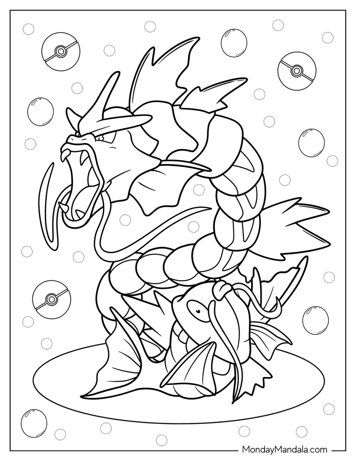 Magikarp With Gyarados Coloring Page coloring page — printable line art