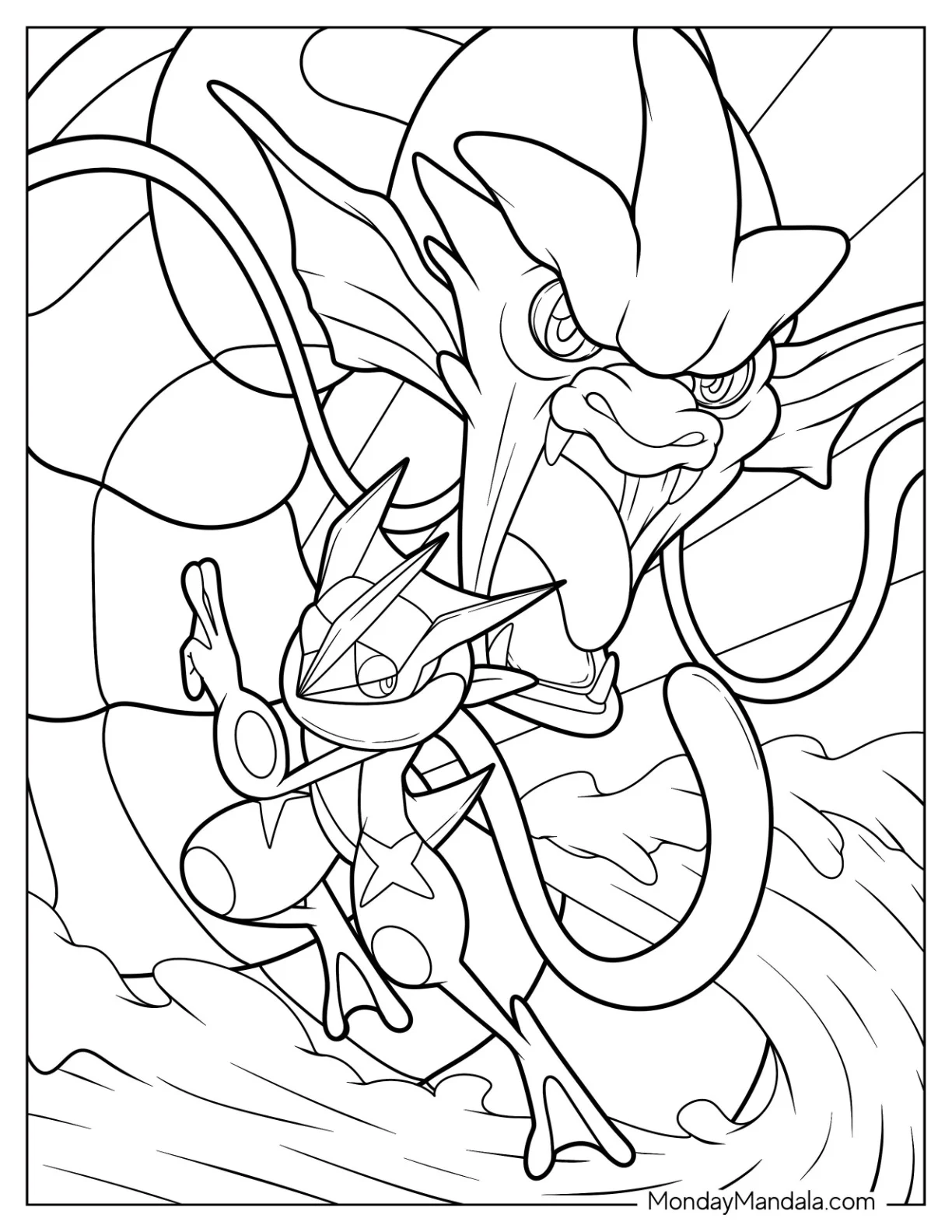 Mega Gyarados Coloring Page With Greninja coloring page