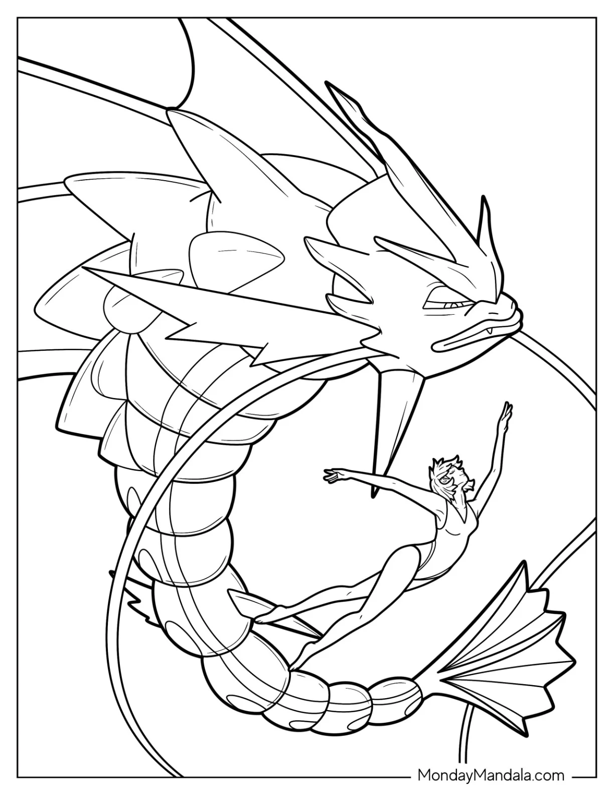 Misty Swimming With Gyarados Coloring Page For Kids coloring page
