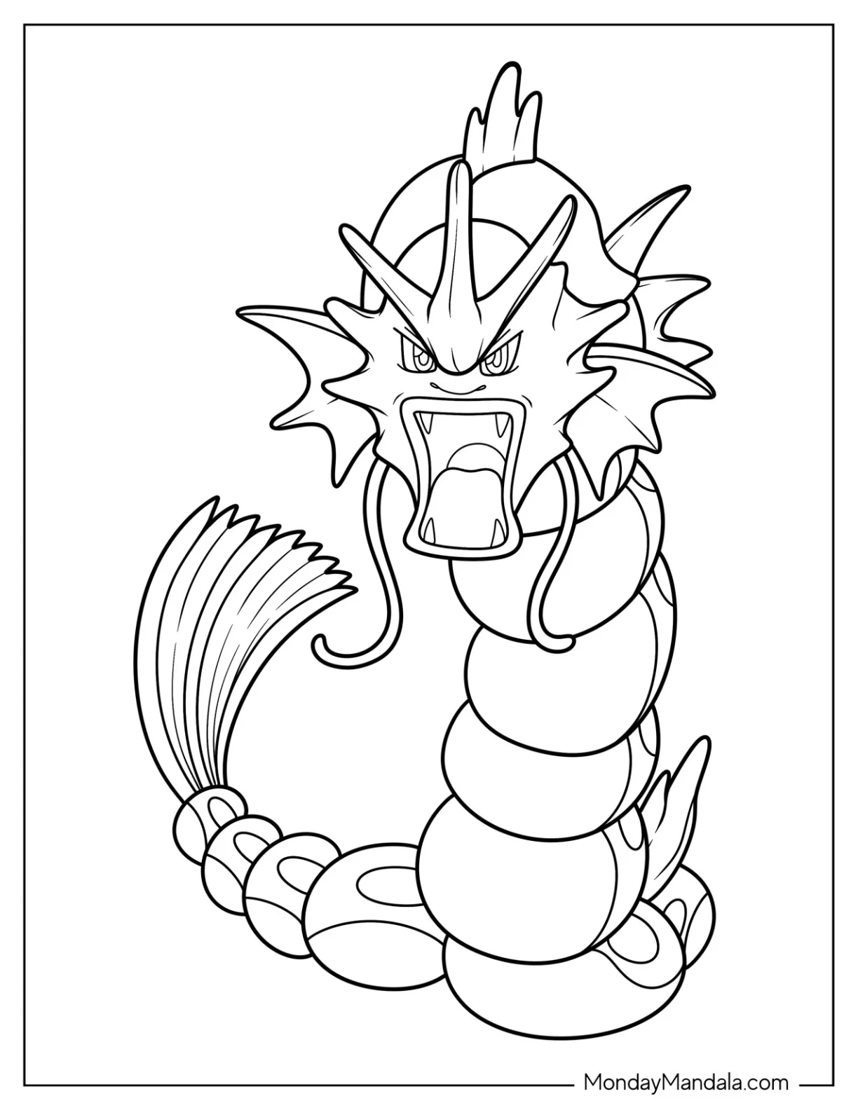 Simple Outline Of Gyarados Coloring Page For Kids coloring page — printable line art