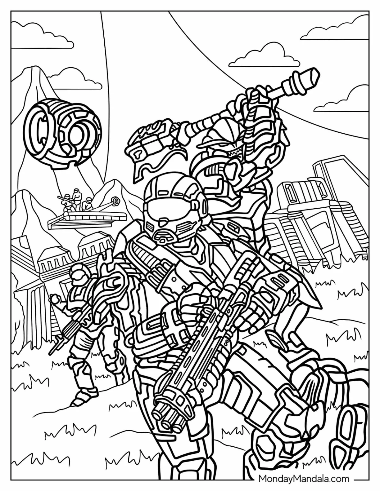 Halo Coloring Page Of Infinite Forge Master Chief John 117 In Battle coloring page