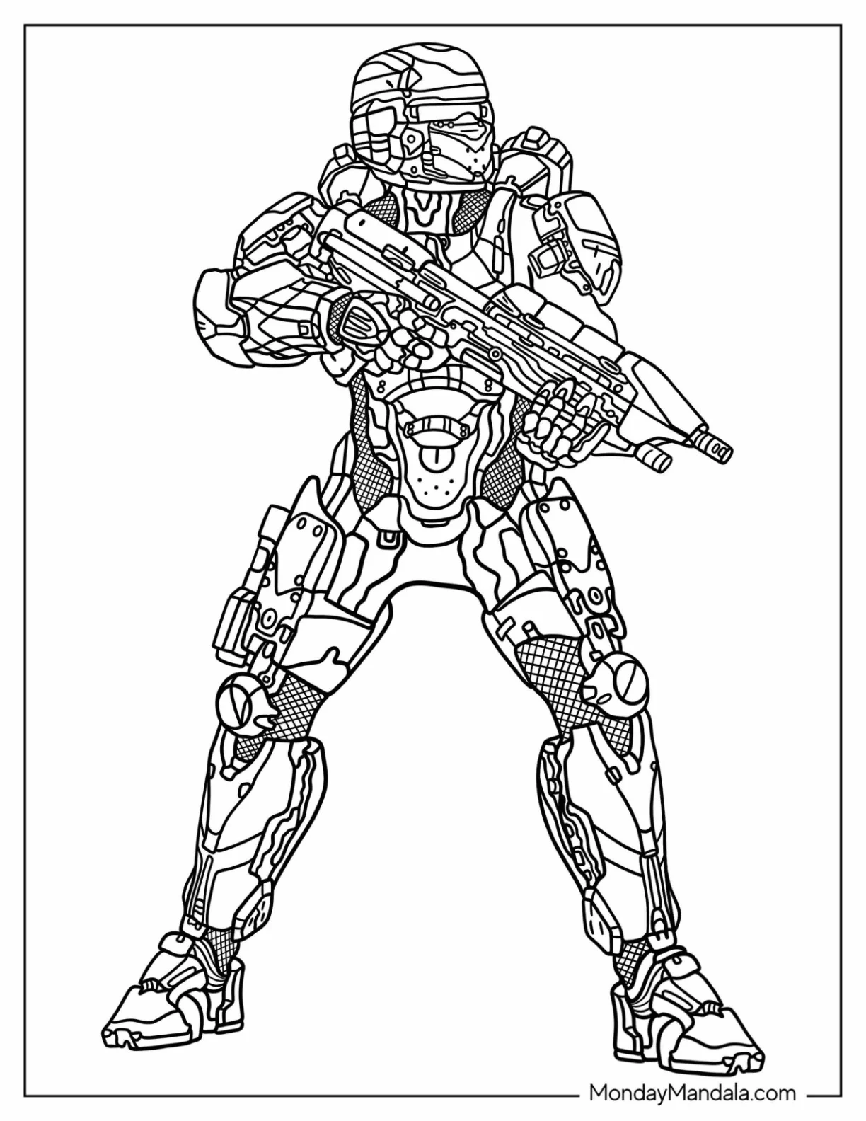 Halo Coloring Page Of Spartan In Battle Stance coloring page