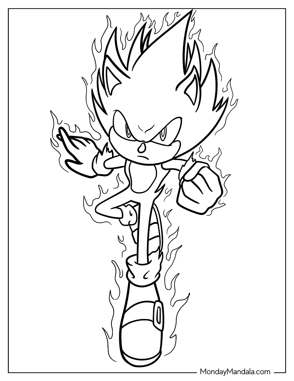 Angry Super Sonic Coloring Page For Kids coloring page — printable line art