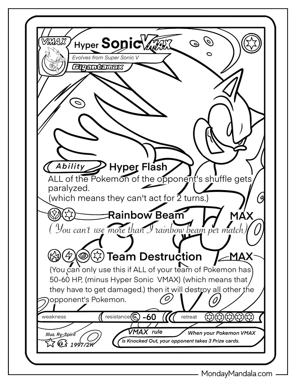 Detailed Hyper Sonic Coloring Page Rainbow Beam Playing Card coloring page — printable line art