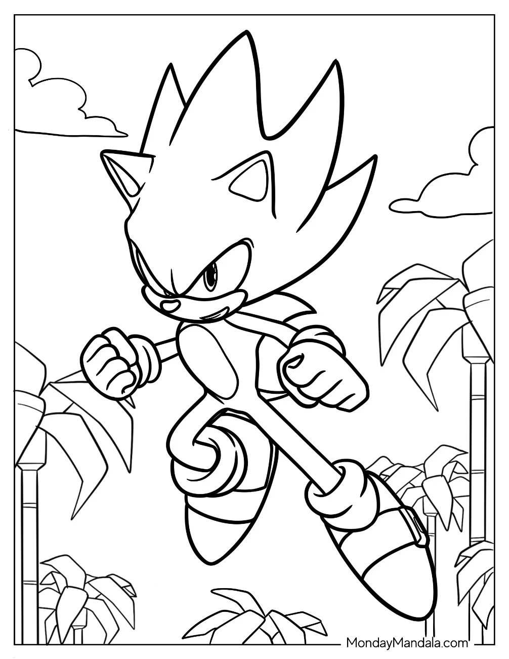 Easy Hyper Sonic Coloring Page For Kids coloring page — printable line art