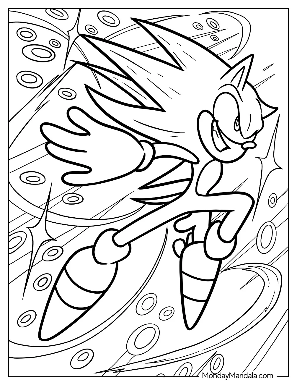 Hyper Sonic Coloring Page Running At Full Speed coloring page