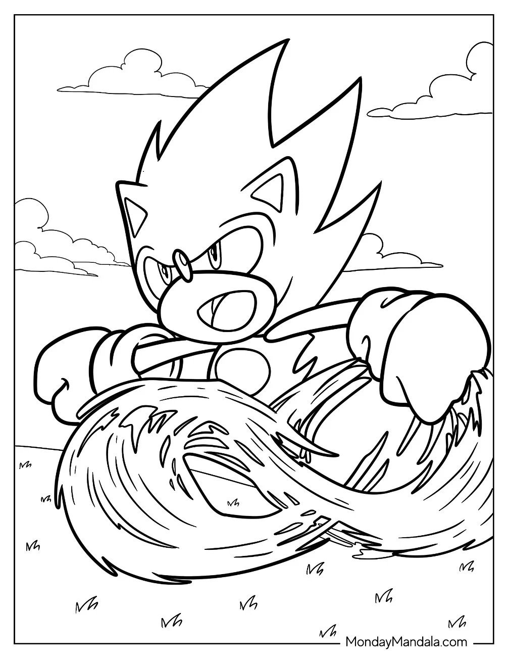 Hyper Sonic Coloring Page Running Fast For Kids coloring page