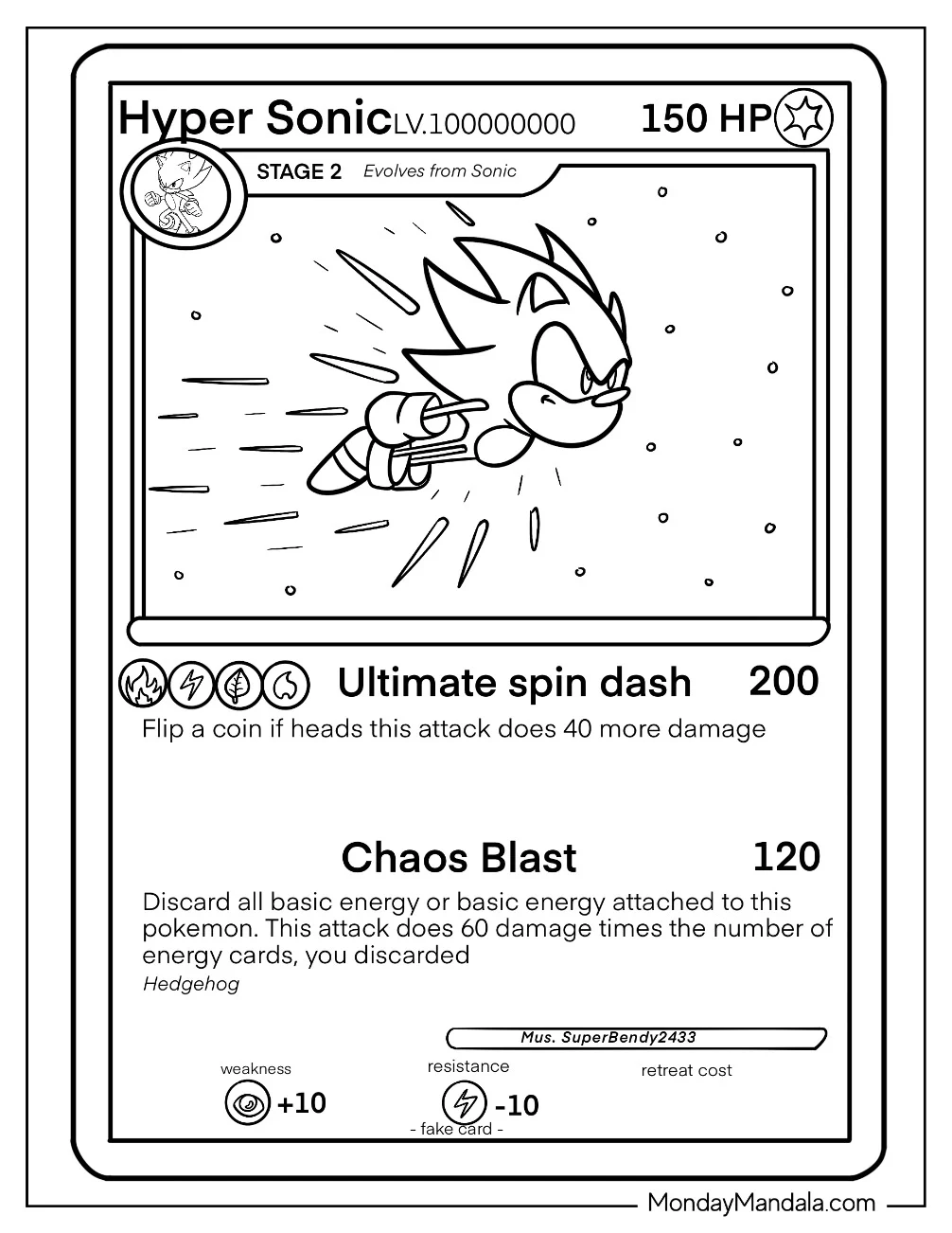 Hyper Sonic Coloring Page Ultimate Spin Dash Playing Card coloring page — printable line art
