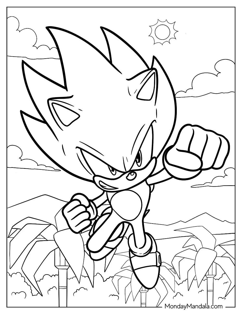Hyper Sonic Coloring Page With Fist In The Air coloring page