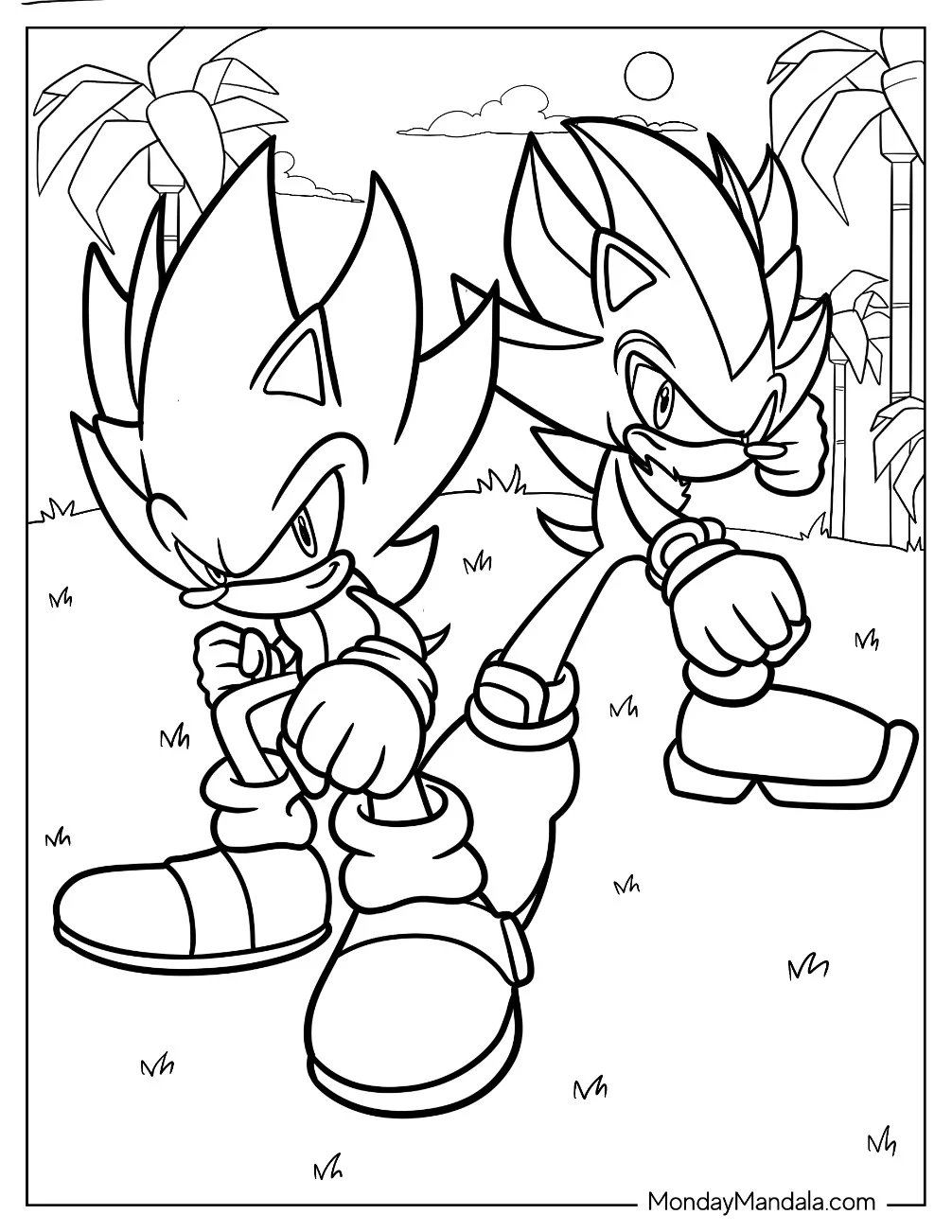 Hyper Sonic Coloring Page With Hyper Shadow On Angel Island coloring page