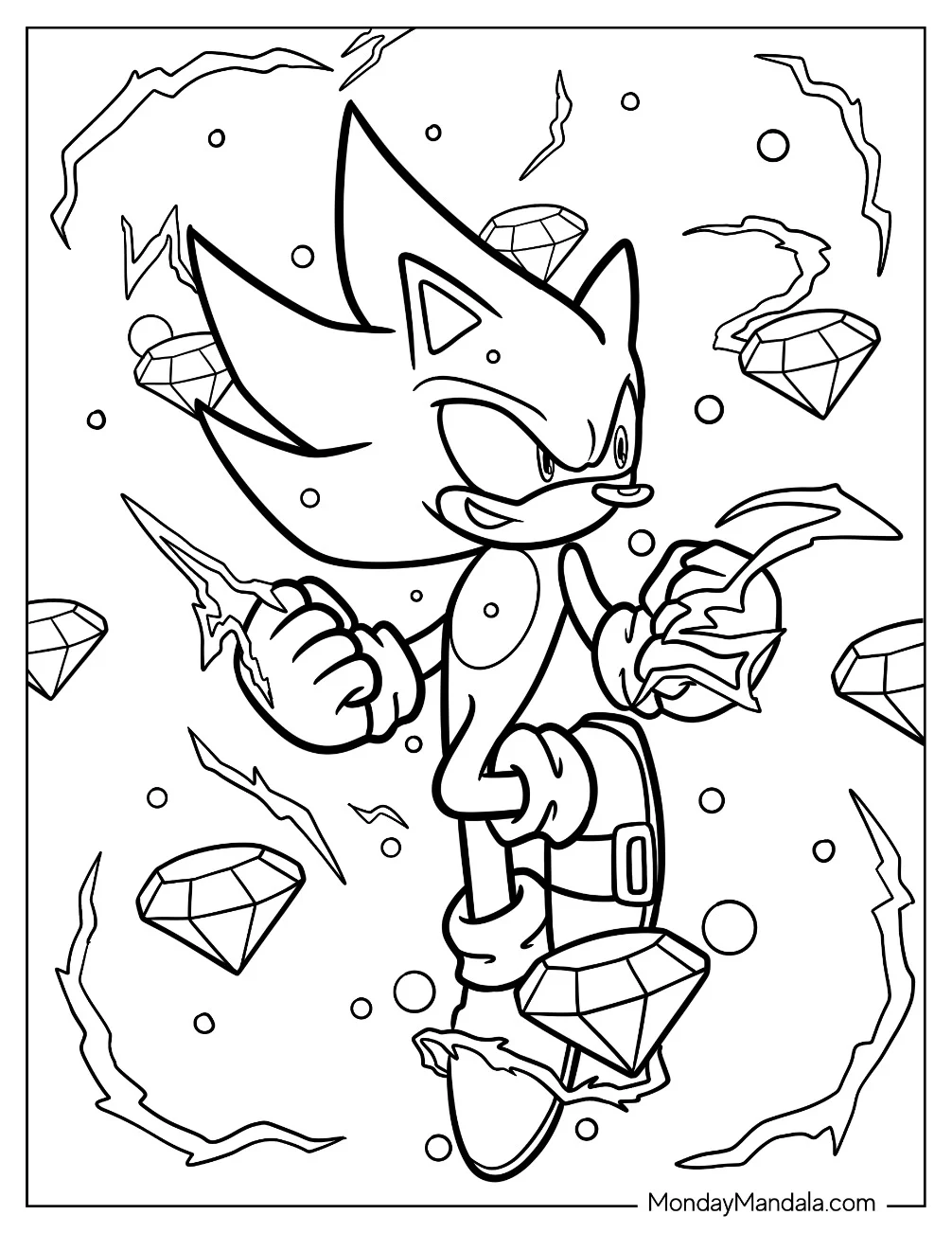 Hyper Sonic Coloring Page With Super Emeralds coloring page