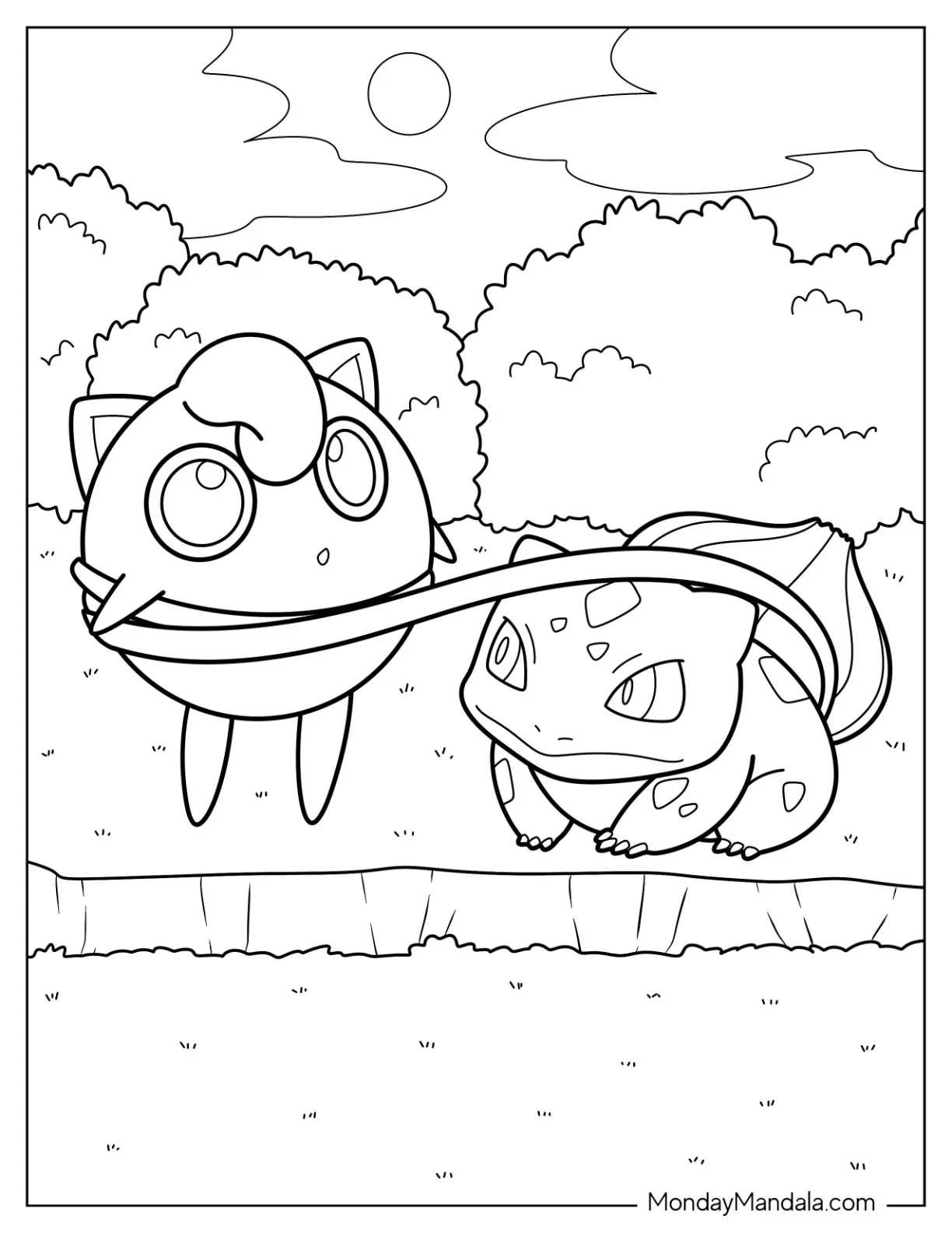 Bulbasaur Lifting Jigglypuff Coloring Page Off The Ground coloring page