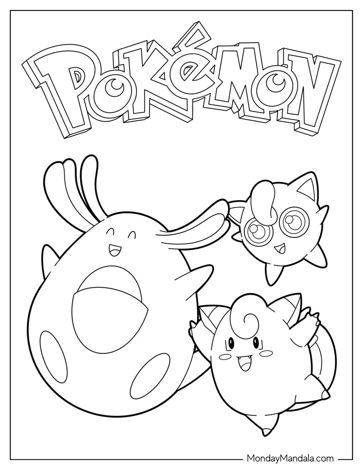 Chansey And Clefable Playing With Jigglypuff Coloring Page coloring page