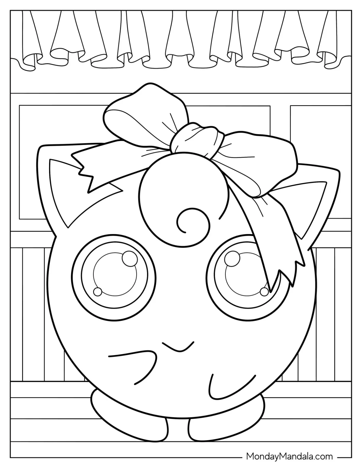 Easy Jigglypuff Coloring Page Wearing Large Bow For Kids coloring page