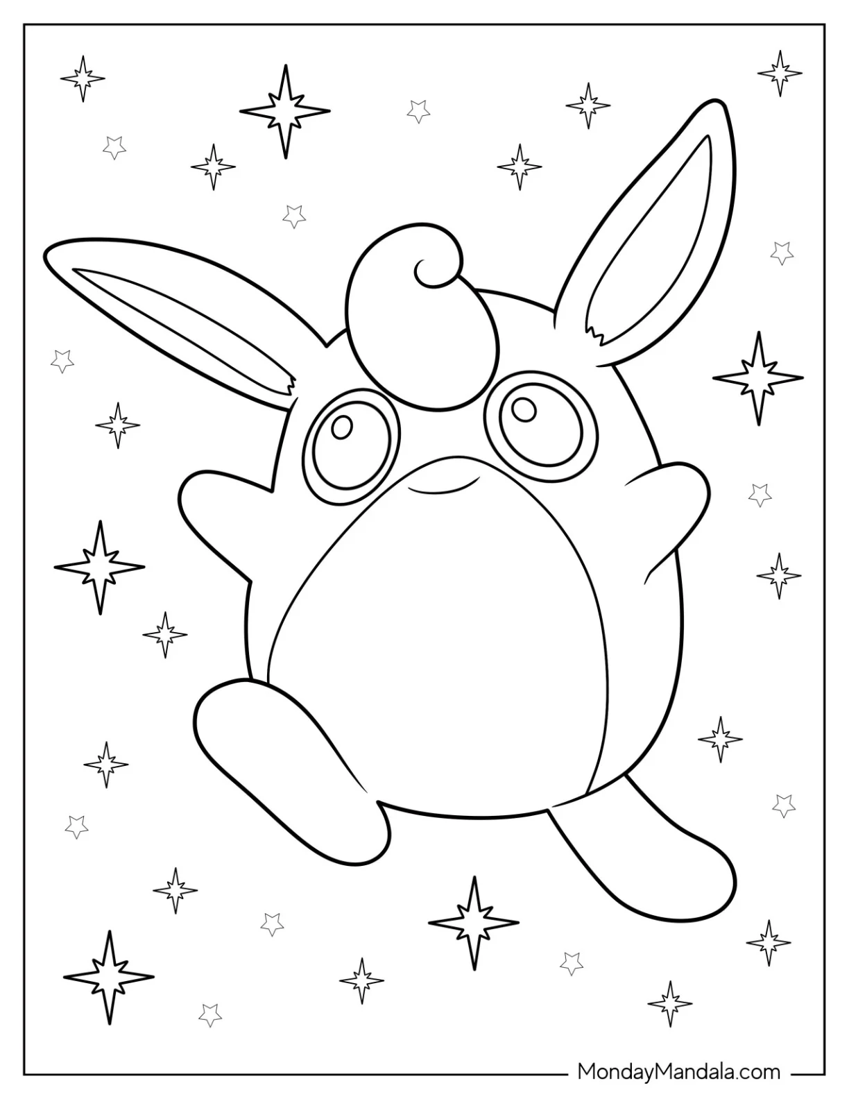 Jigglypuff Coloring Page Of Wigglytuff Walking With Stars In Background coloring page