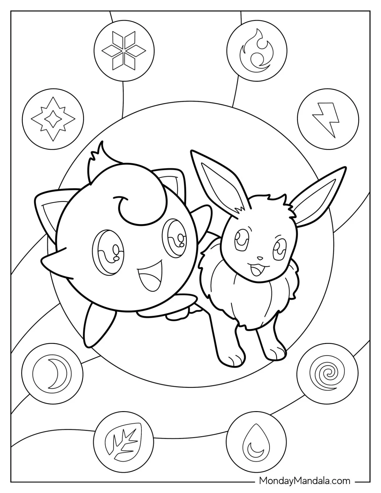 Jigglypuff Coloring Page Smiling At Eevee coloring page