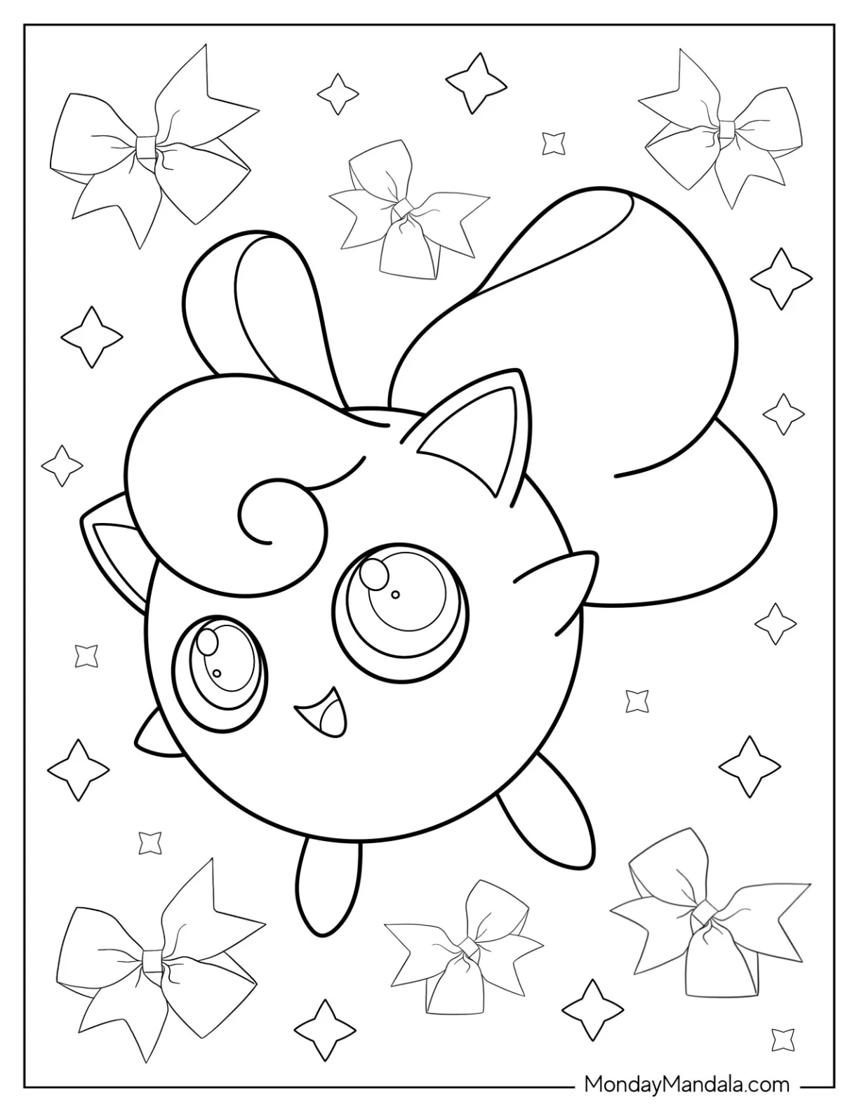 Jigglypuff Coloring Page With Large Bow On Its Back coloring page