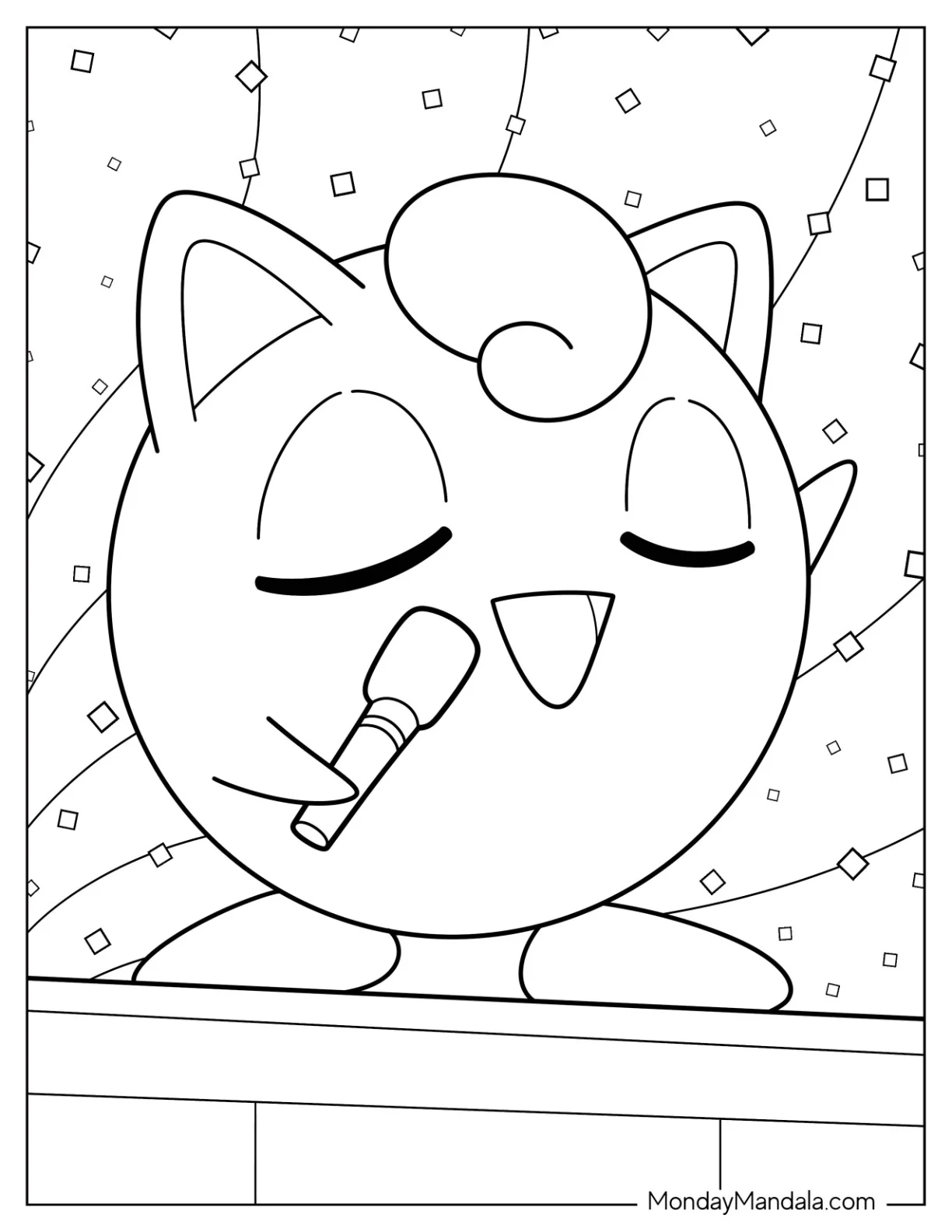 Kawaii Jigglypuff Coloring Page  Singing With Microphone For Preschoolers coloring page