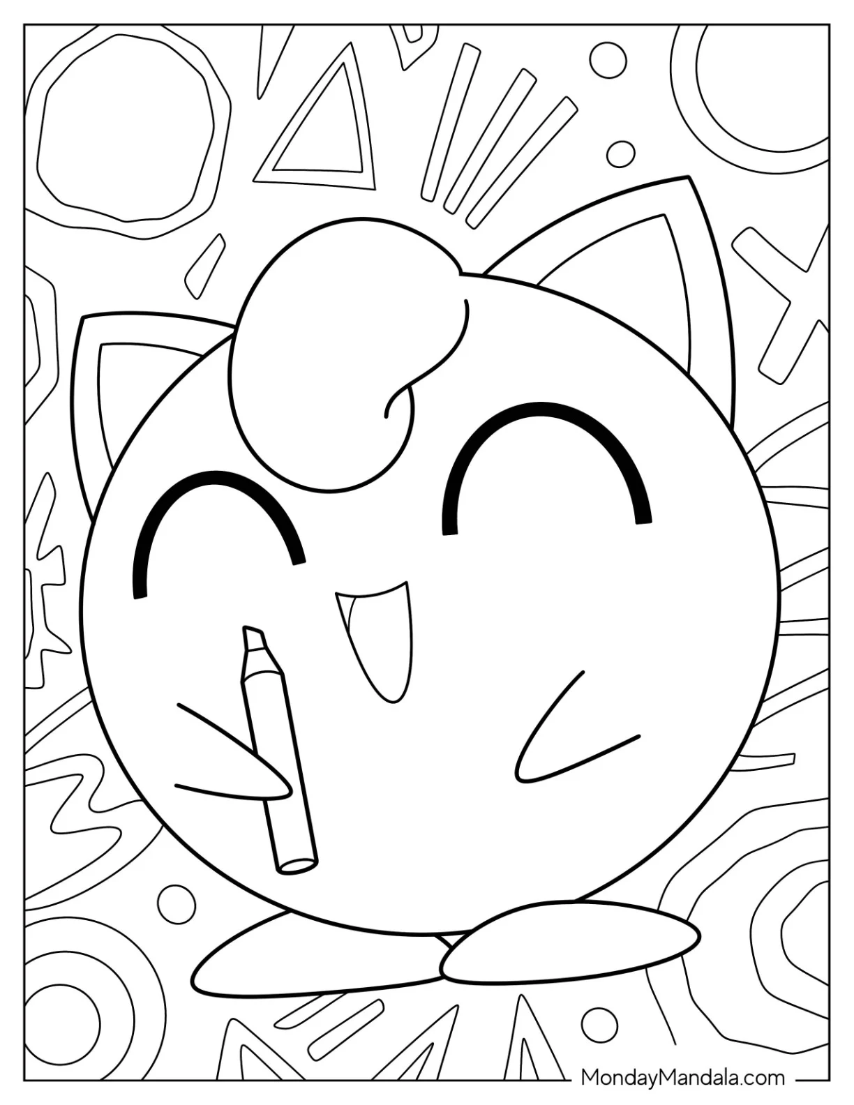 Laughing Jigglypuff Coloring Page Holding Up Marker coloring page
