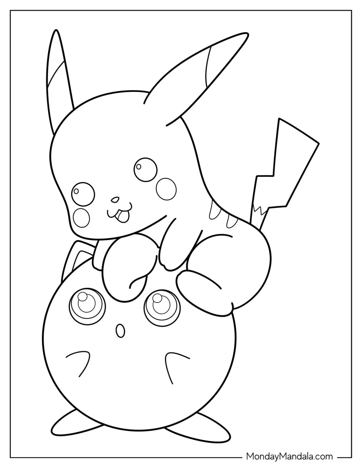 Pikachu Hugging Jigglypuff Coloring Page coloring page