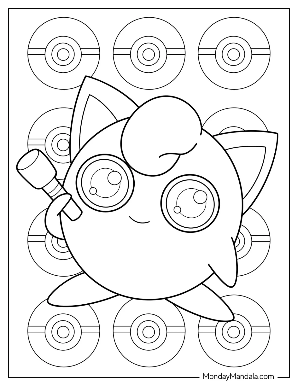 Smiling Jigglypuff Coloring Page With Mic coloring page
