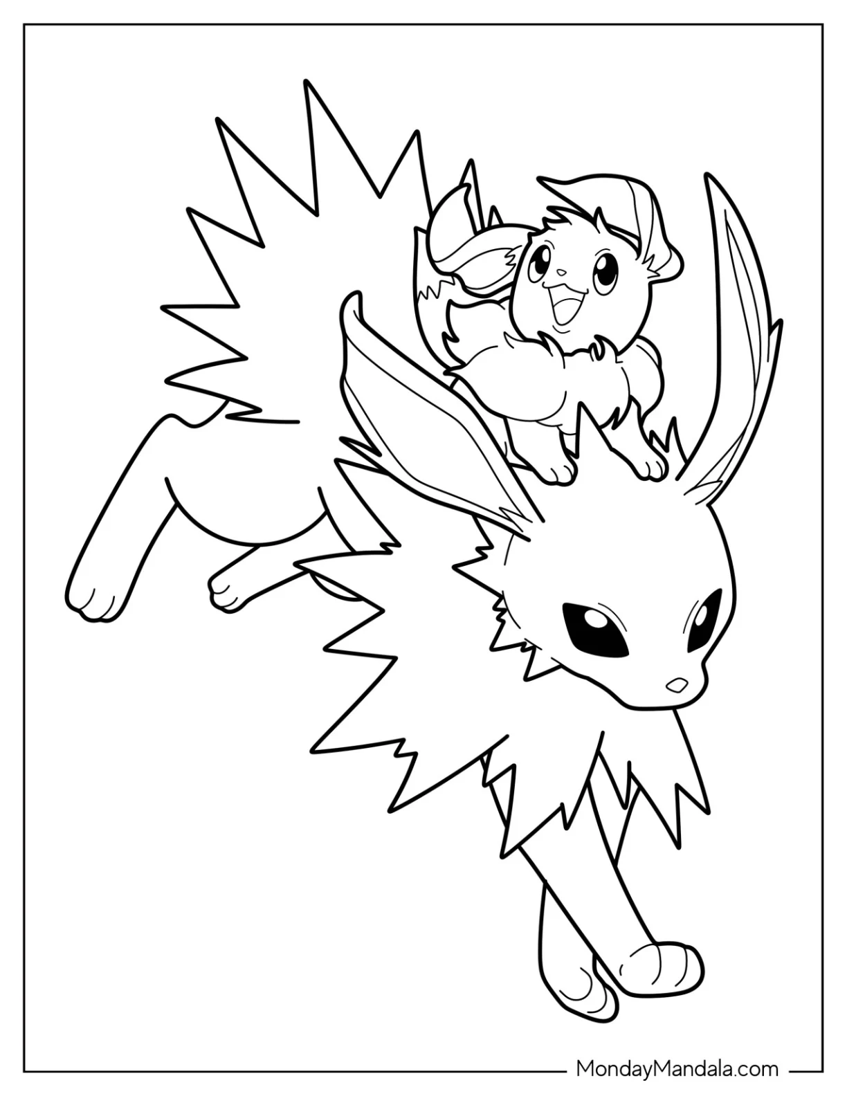 Eevee Riding On Jolteon Coloring Page coloring page