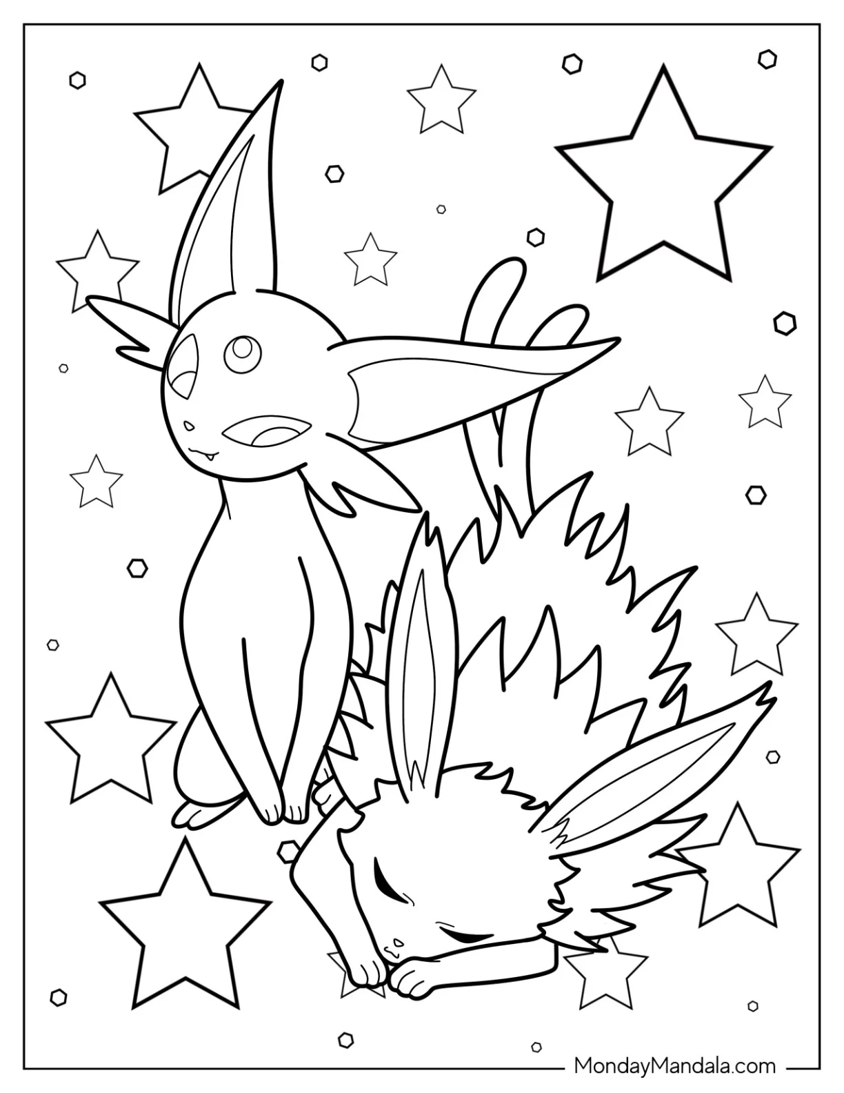 Espeon Watching Over Sleeping Jolteon Coloring Page coloring page
