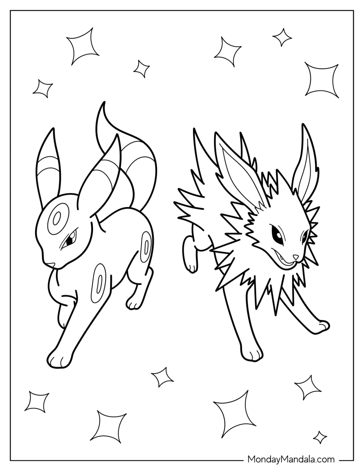 Jolteon Coloring Page Alongside Umbreon coloring page