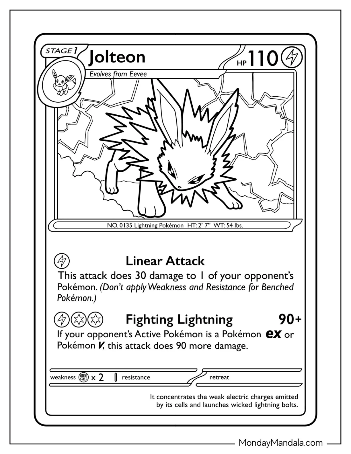 Jolteon Coloring Page Fighting Lightning Pokemon Card coloring page