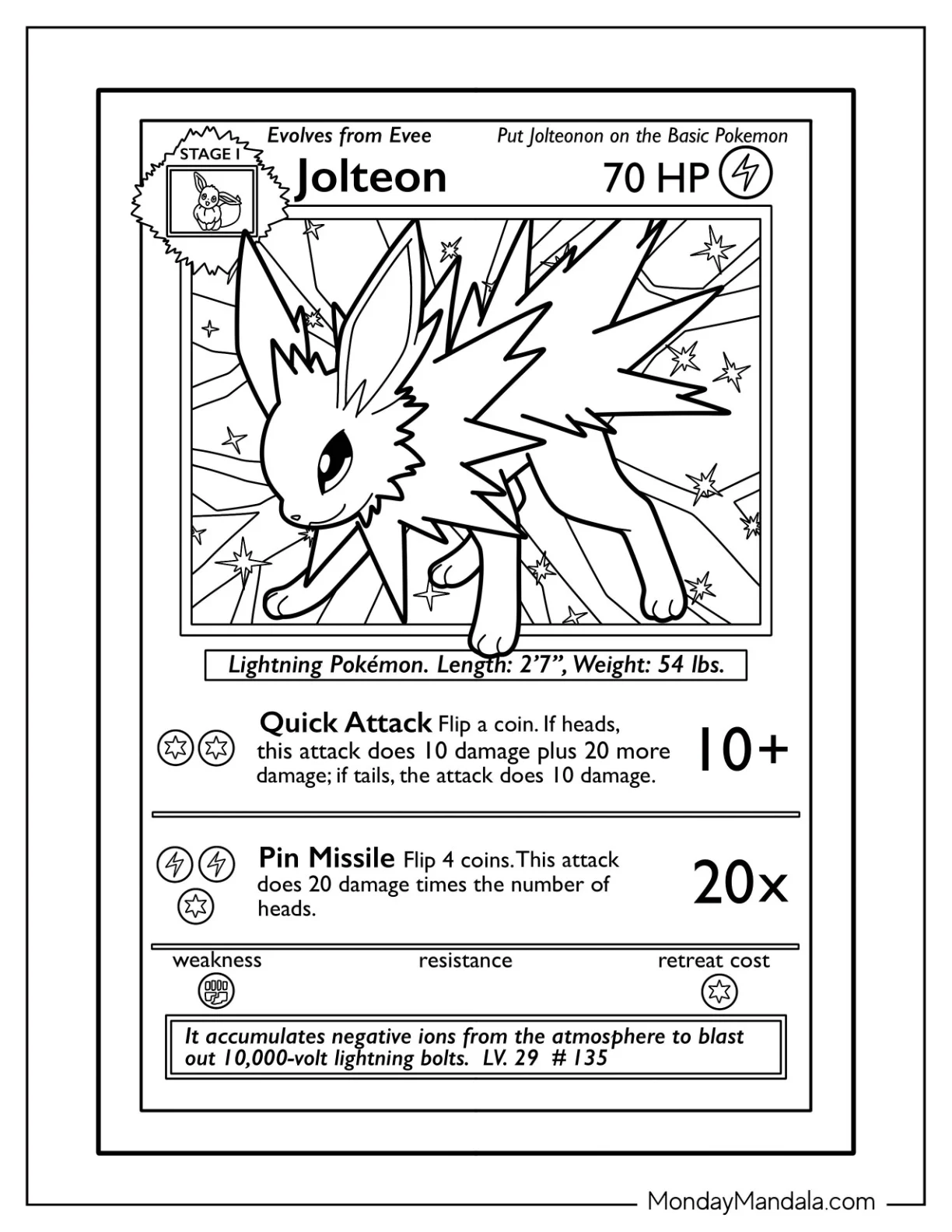 Jolteon Coloring Page Pin Missile Pokemon Card coloring page