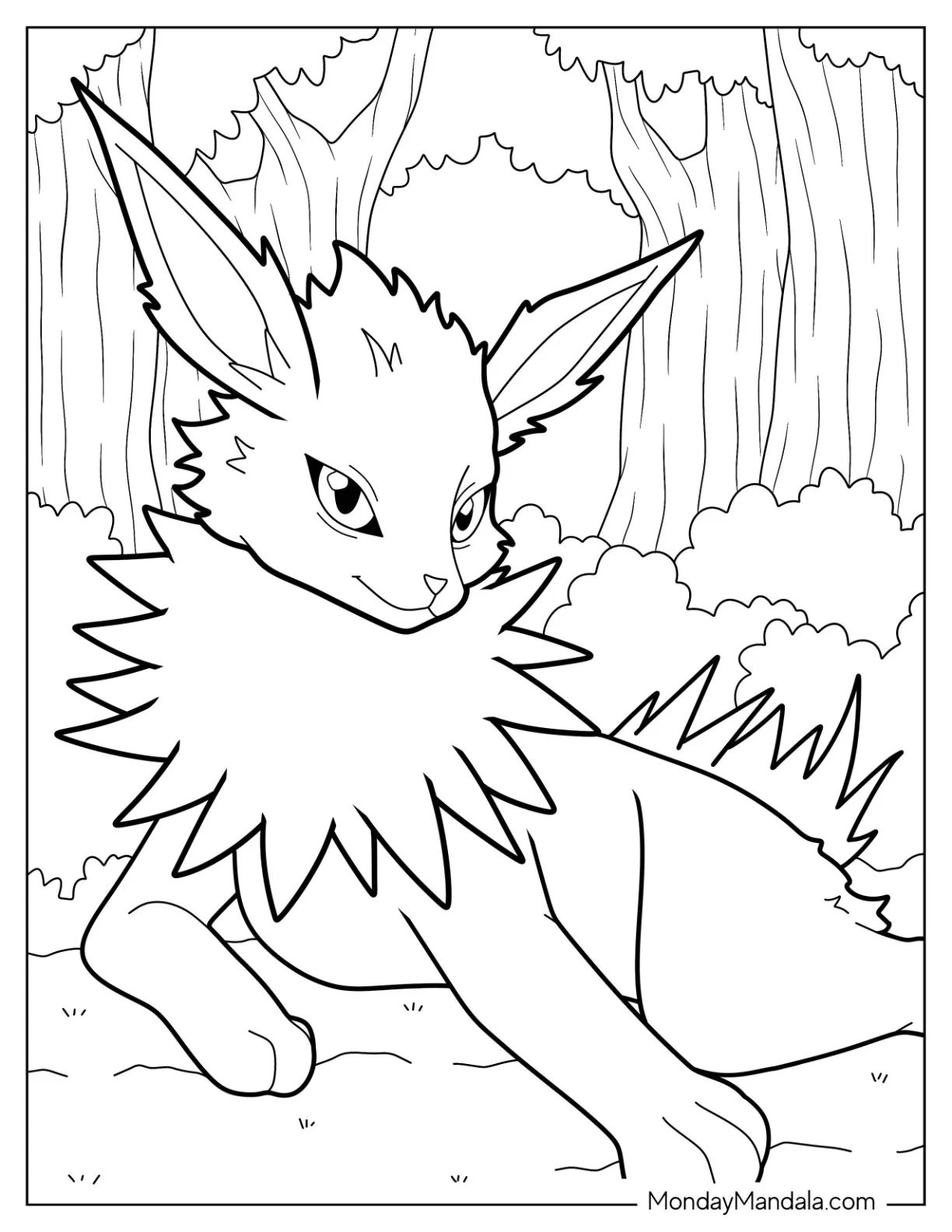 Jolteon Coloring Page  Resting On Grass For Kids coloring page
