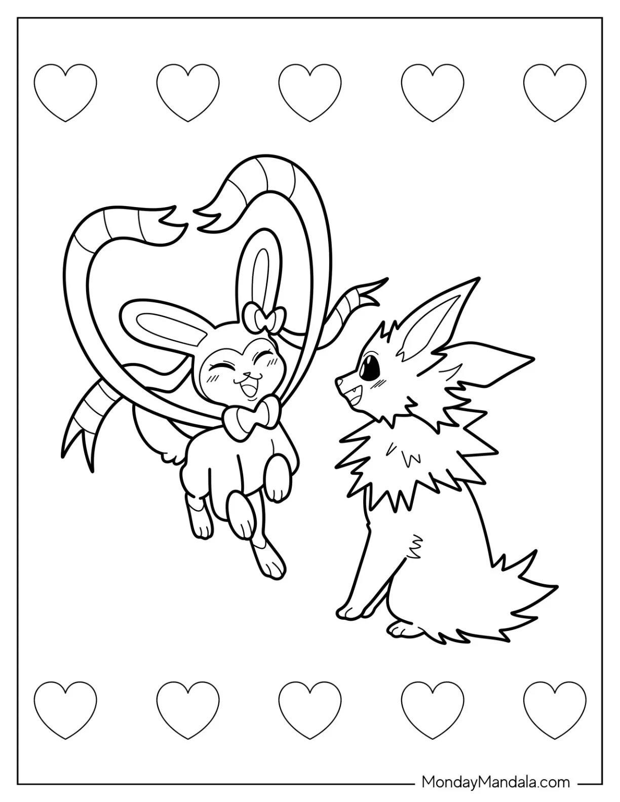 Jolteon Coloring Page Smiling At Sylveon For Kids coloring page