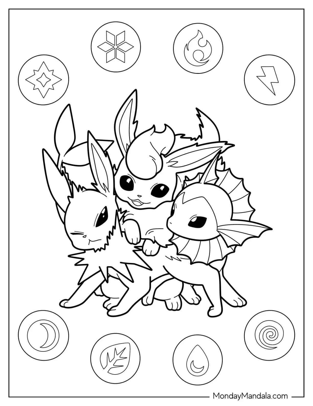 Kawaii Jolteon Coloring Page With Flareon And Vaporeon coloring page