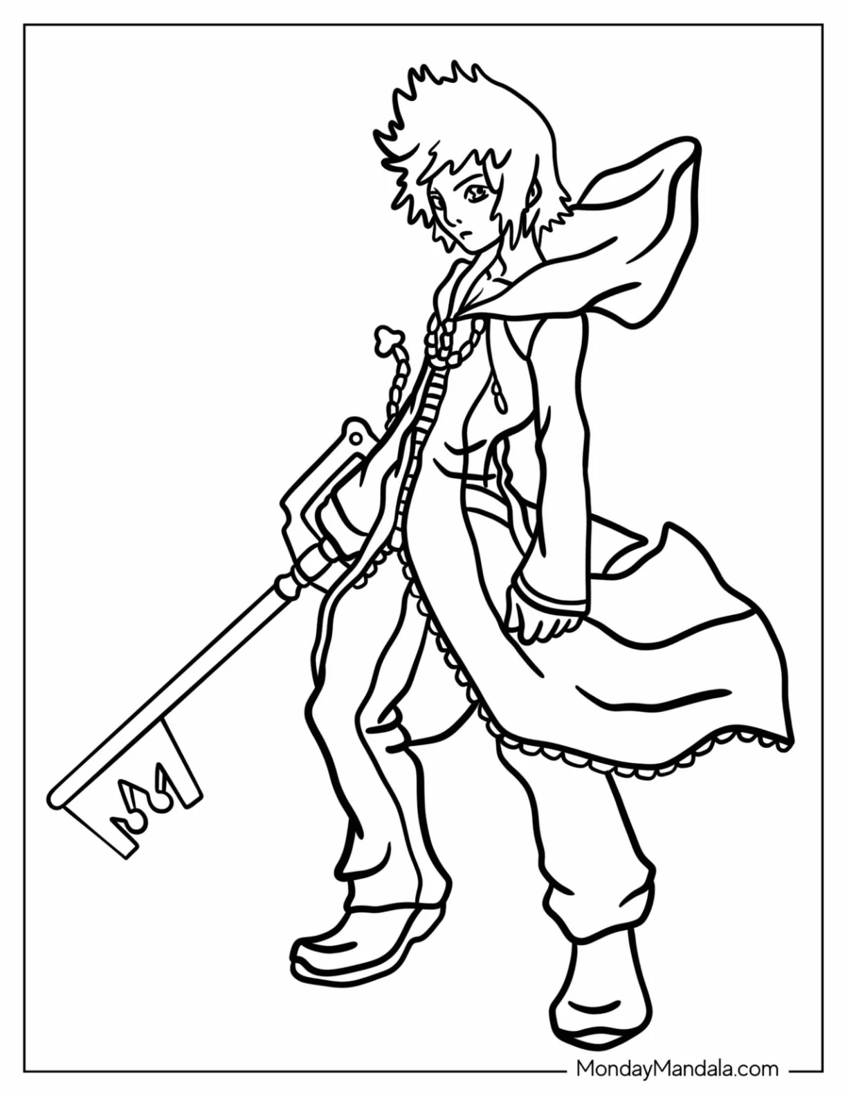 Easy Kingdom Hearts Coloring Page Roxas Outline For Kids coloring page — printable line art