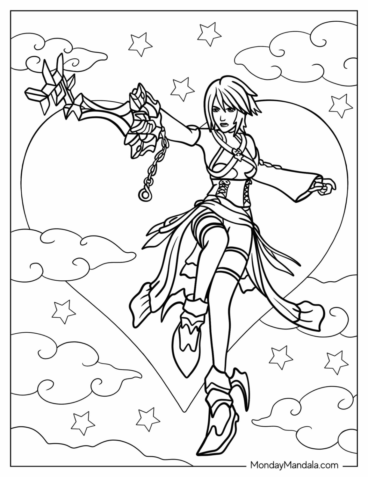 Kingdom Hearts Coloring Page Aqua Holding Out Her Keyblade coloring page — printable line art