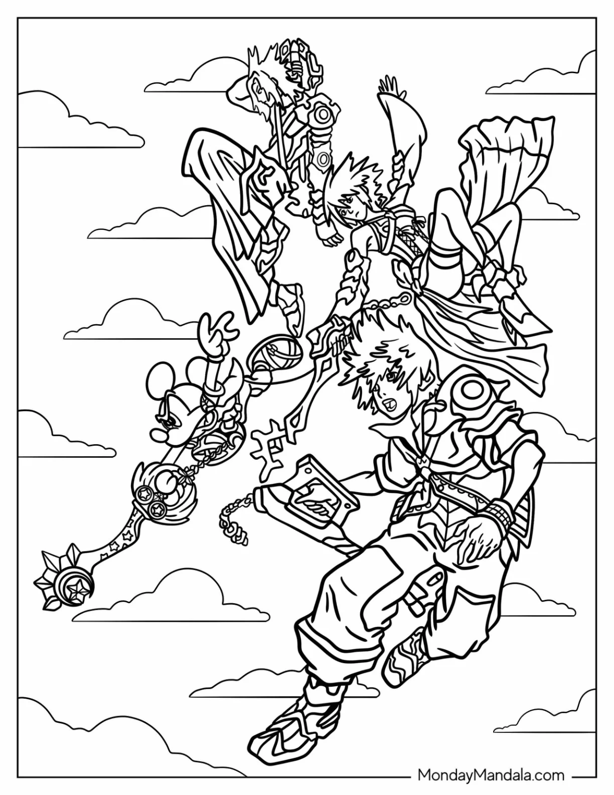 Kingdom Hearts Coloring Page Don Lanford, Sora, Mickey Mouse, And Aqua coloring page