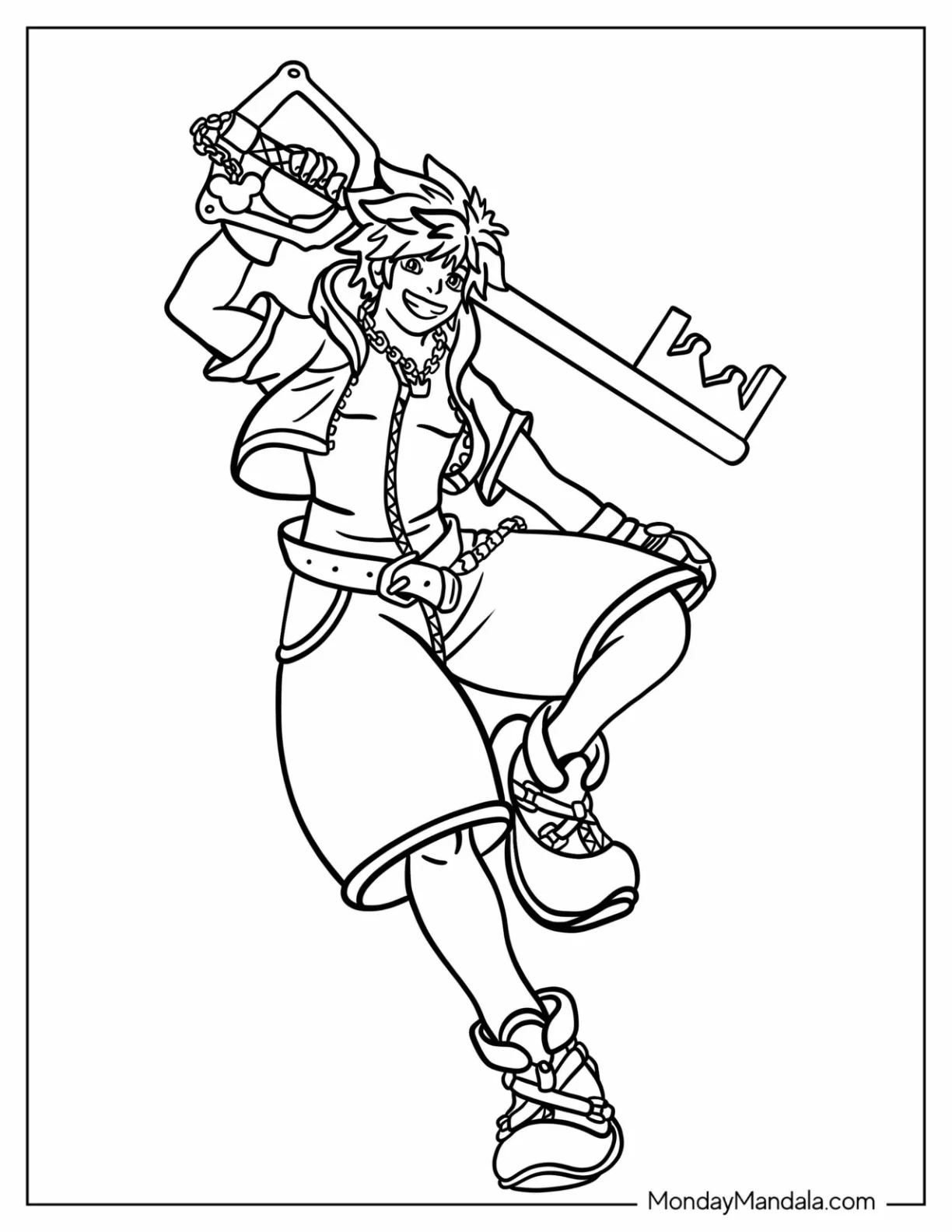 Kingdom Hearts Coloring Page Happy Sora Holding Up His Keyblade coloring page