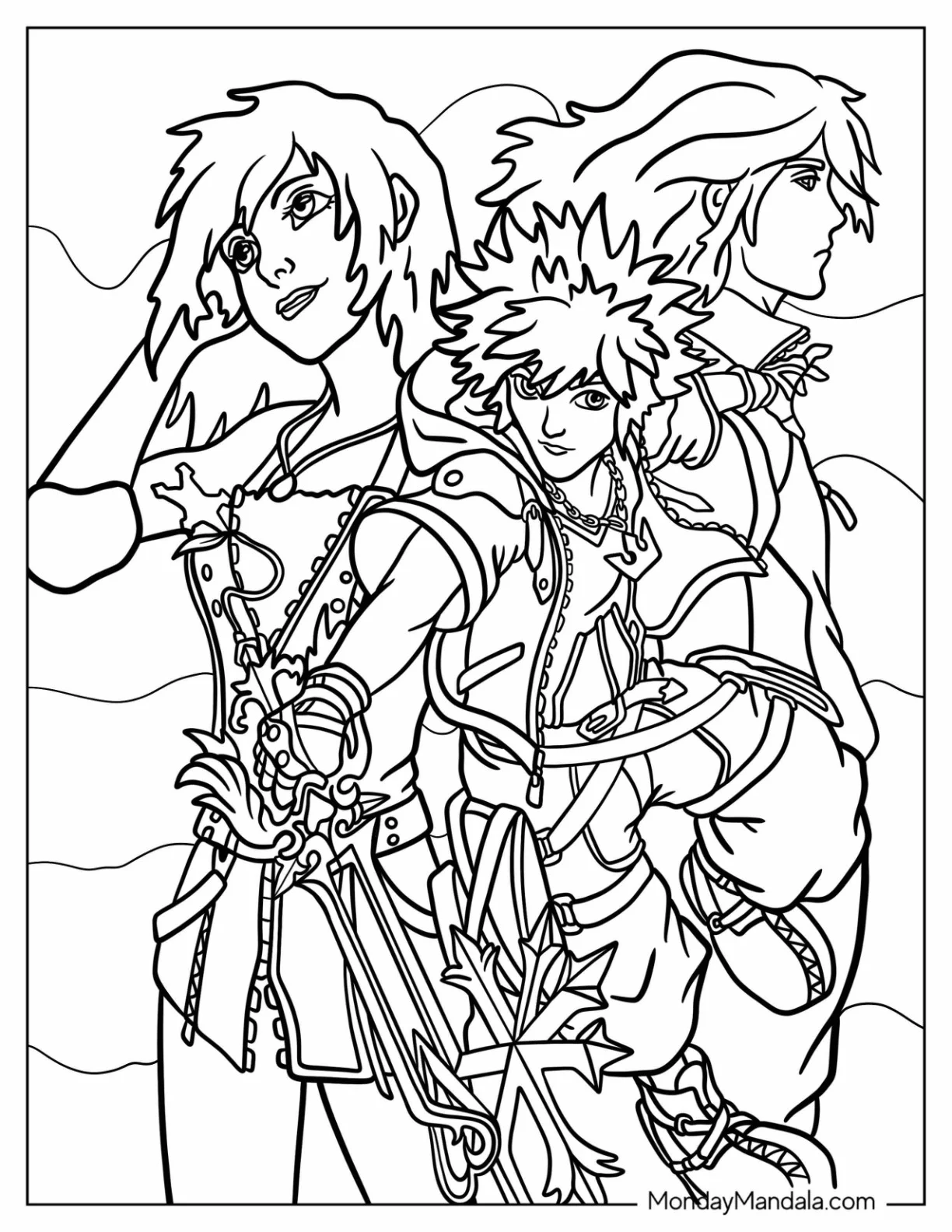 Kingdom Hearts Coloring Page Kairi, Sora, And Riku coloring page