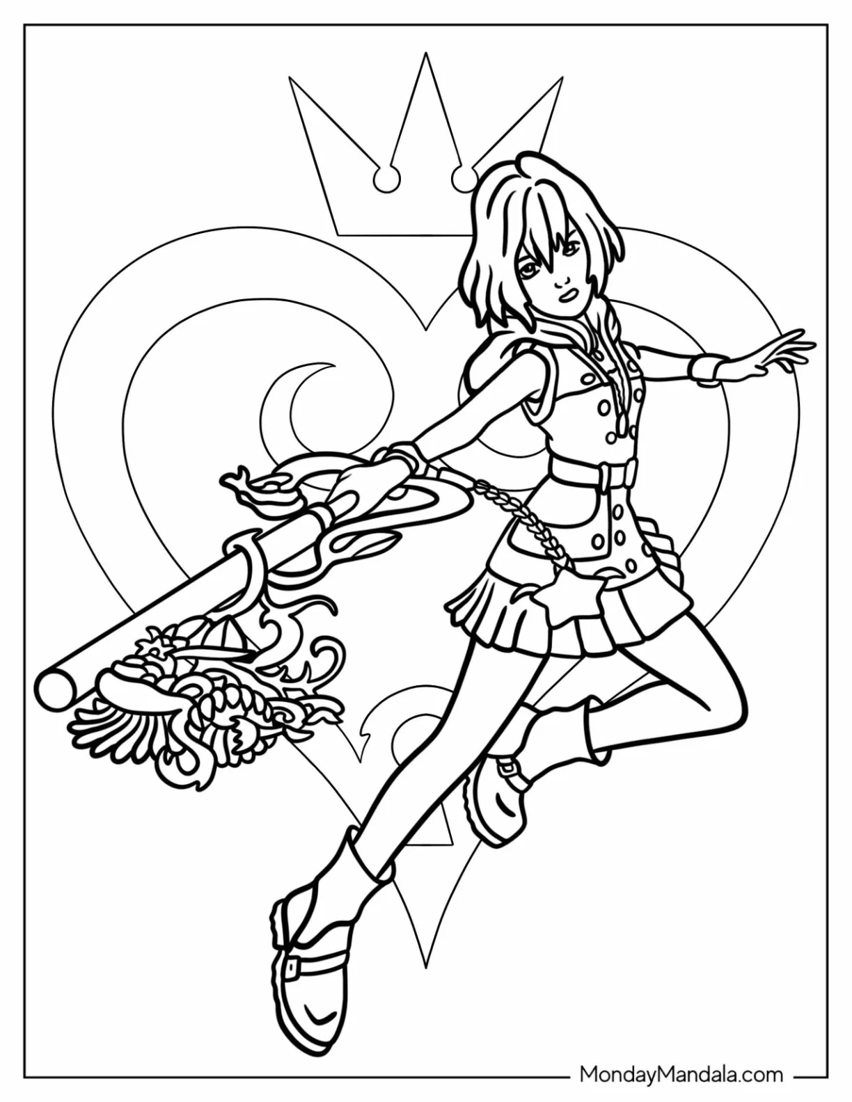 Kingdom Hearts Coloring Page Kairi Swinging Her Keyblade coloring page — printable line art