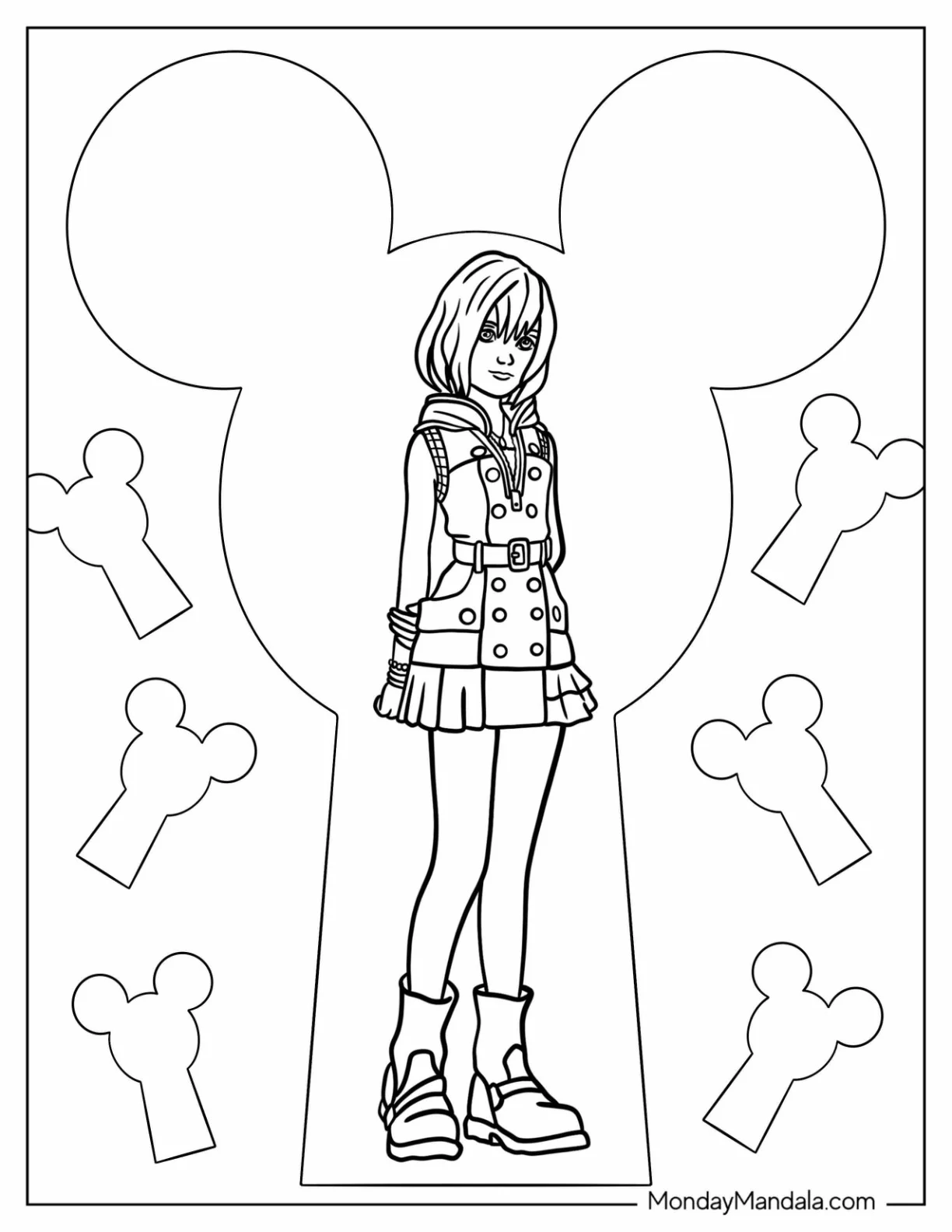 Kingdom Hearts Coloring Page Kairi With Mickey Mouse Door Lock Hole coloring page — printable line art
