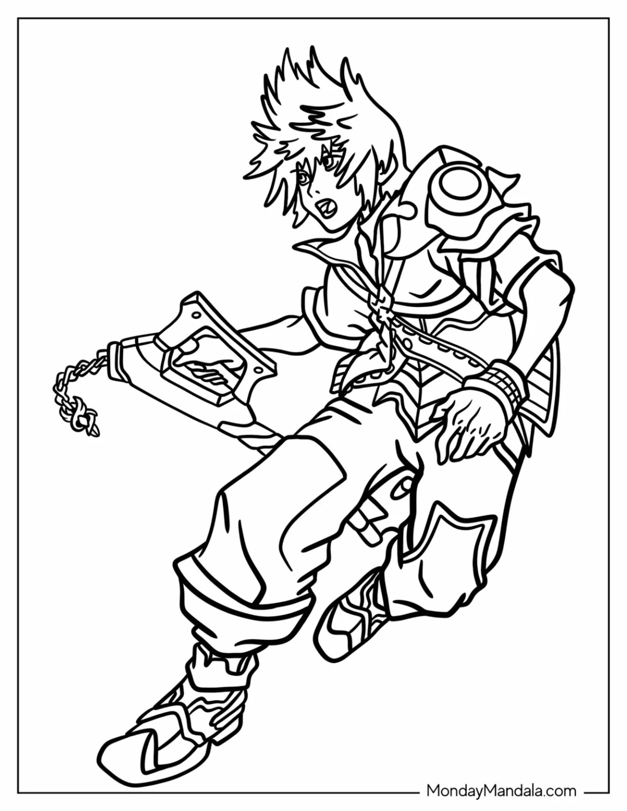 Sora Fighting Kingdom Hearts Coloring Page coloring page — printable line art