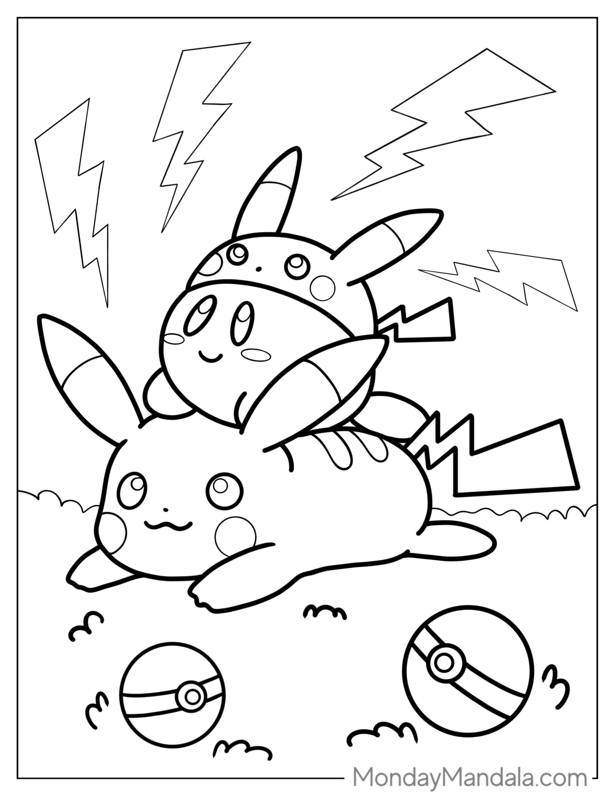 Adorable Pikachu Kirby Coloring Sheet coloring page