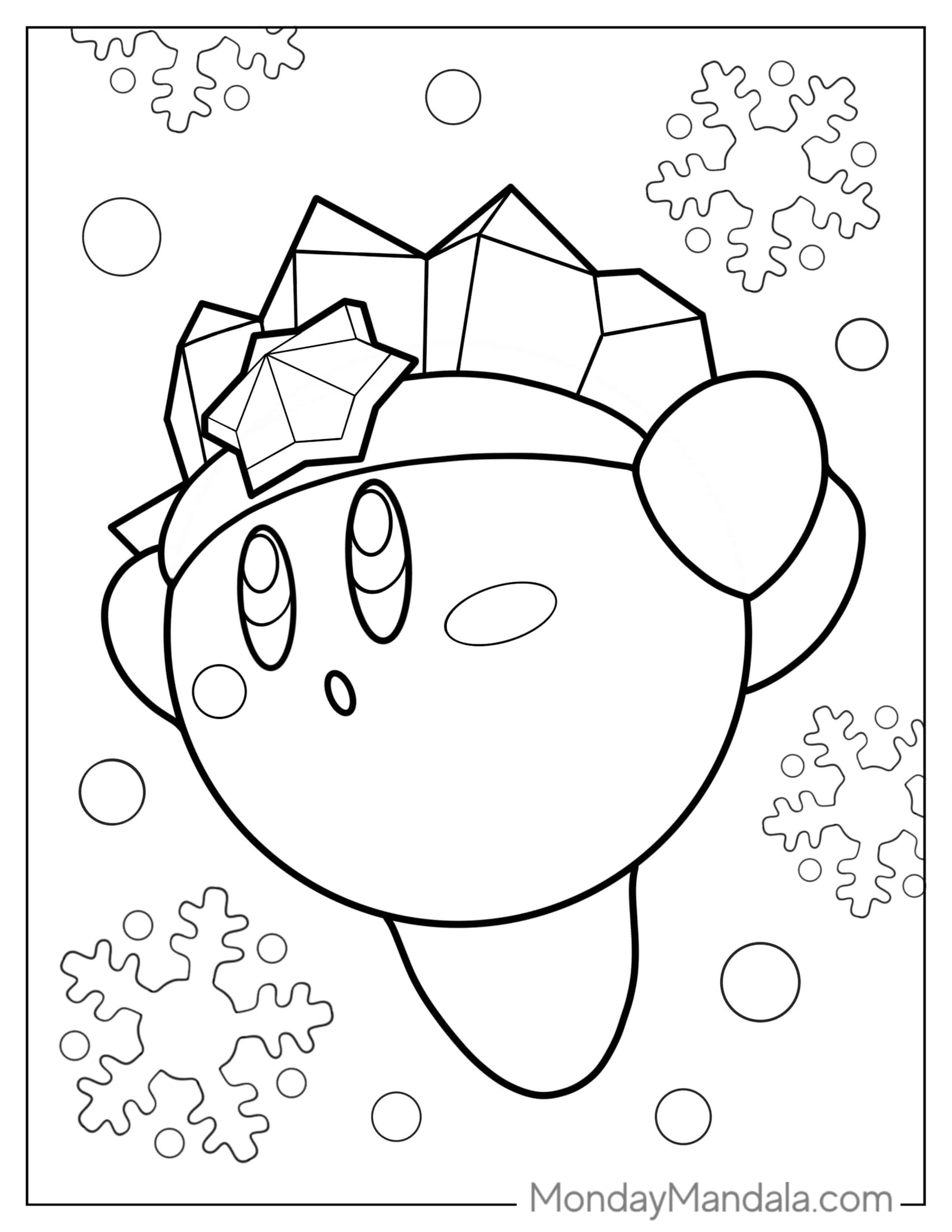 Ice Kirby With Snow Flakes To Color coloring page