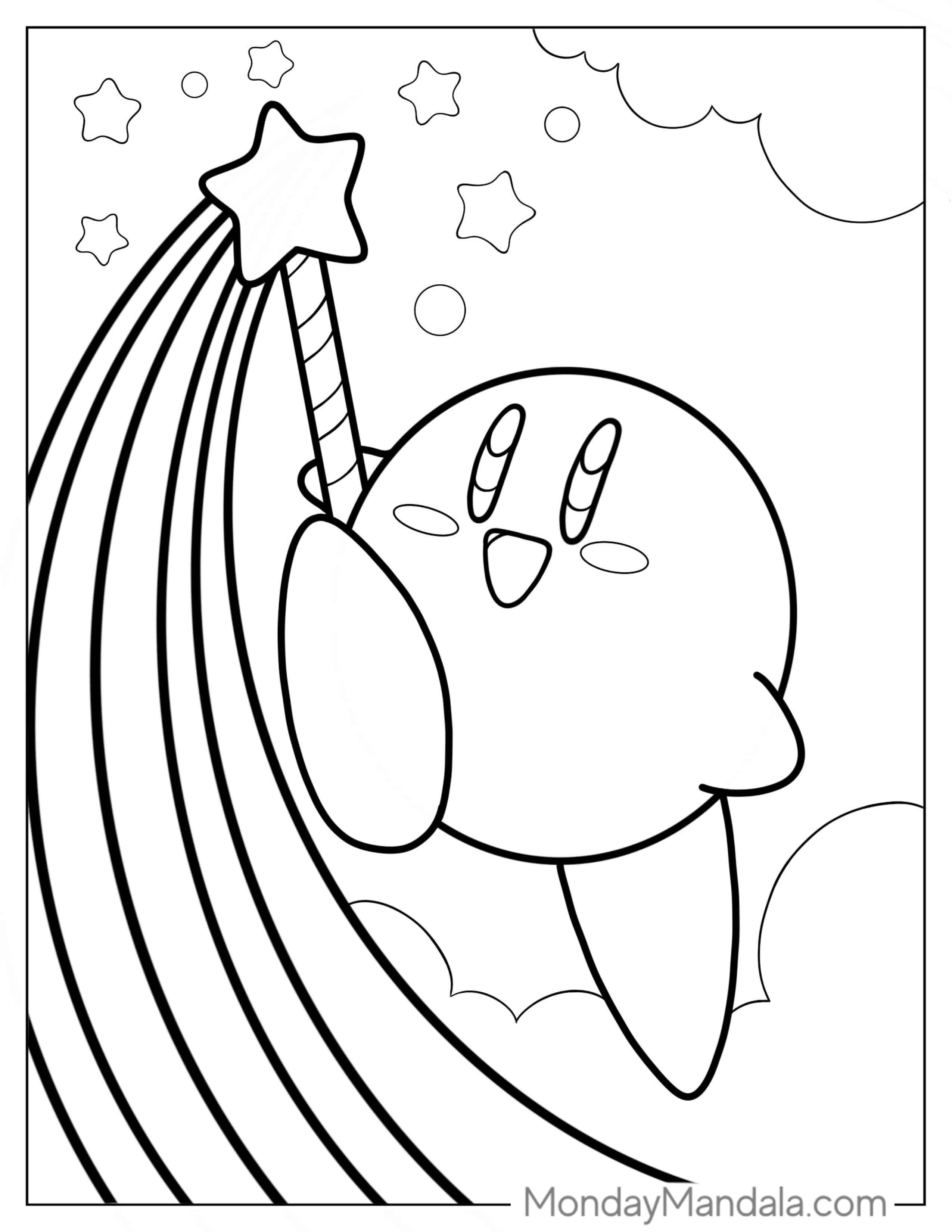 Kirby With Magical Wand coloring page