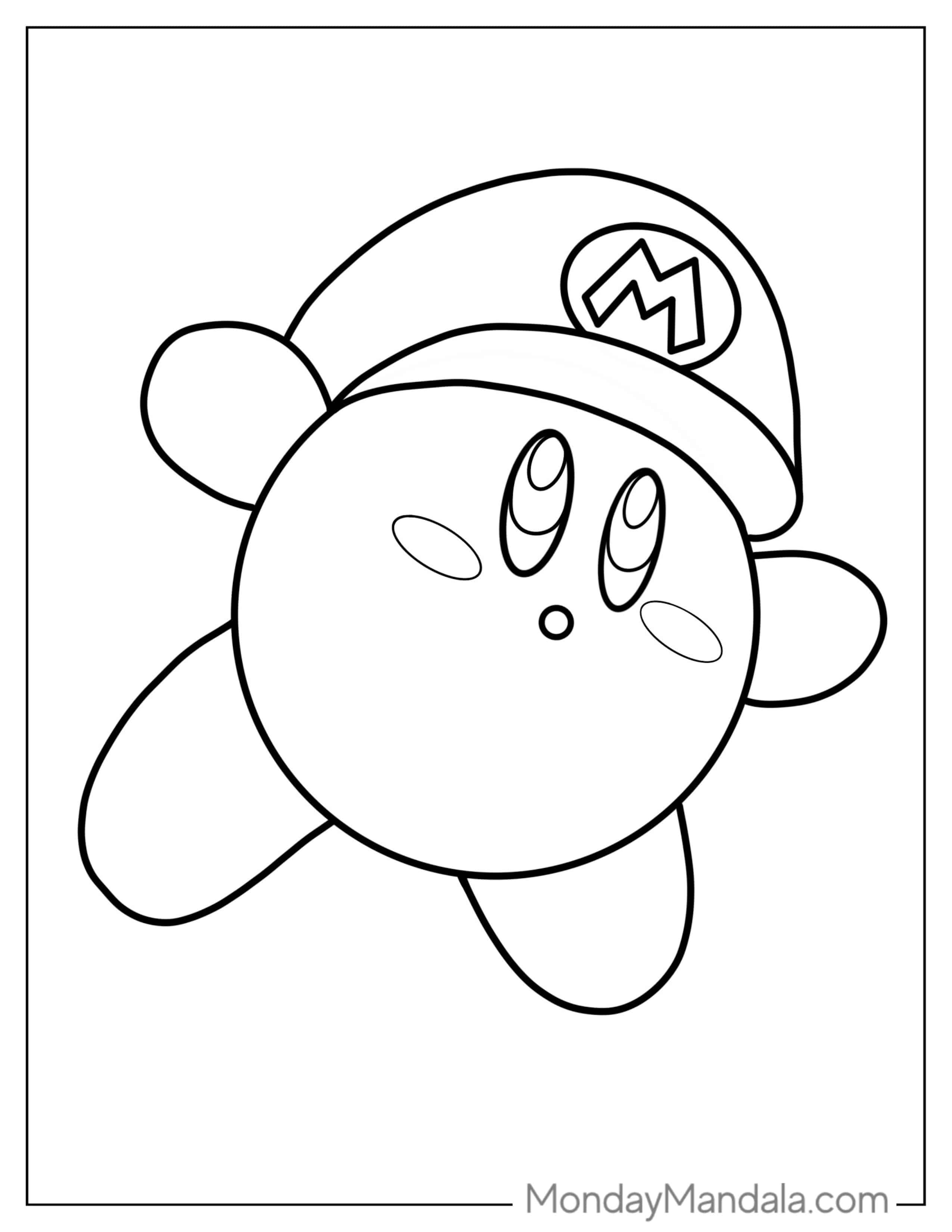 Mario Themed Kirby To Color coloring page