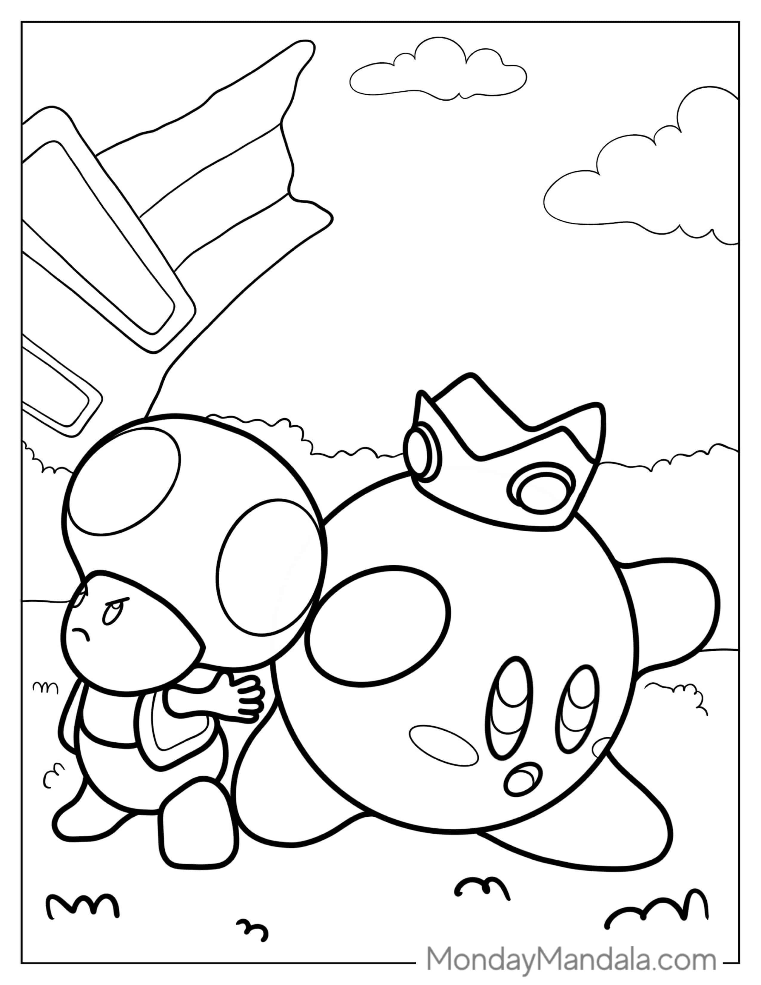 Super Mario Bros Kirby And Toad Coloring Page coloring page