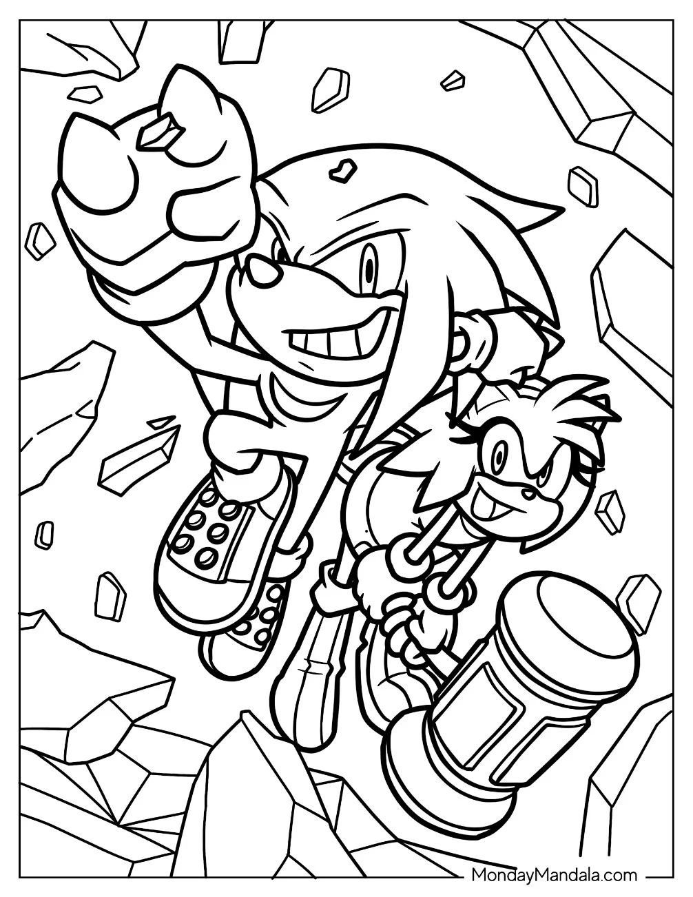 Amy Rose Breaking Through Wall With Knuckles Coloring Page coloring page